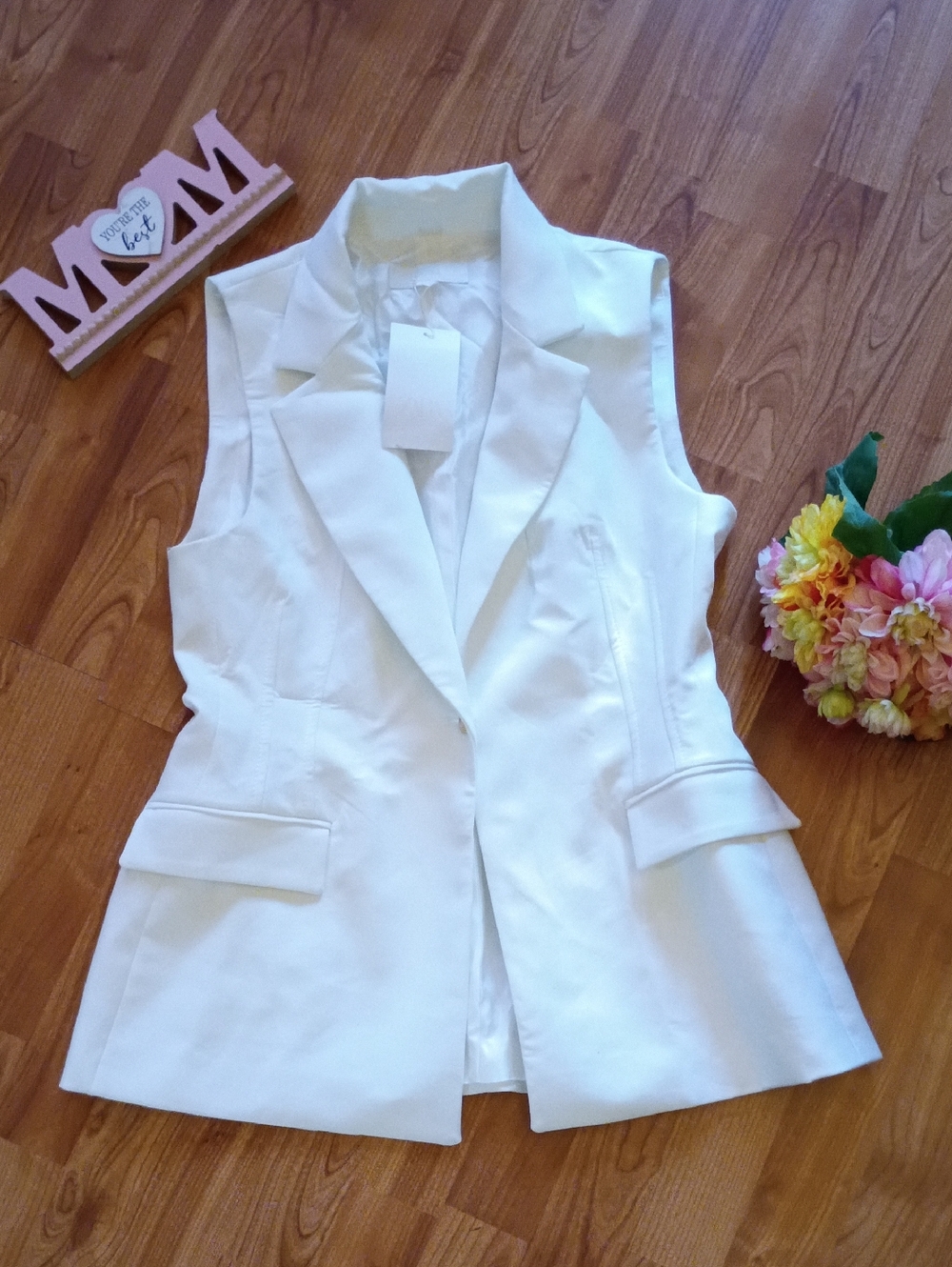 Zara White Sleeveless Blazer Vest